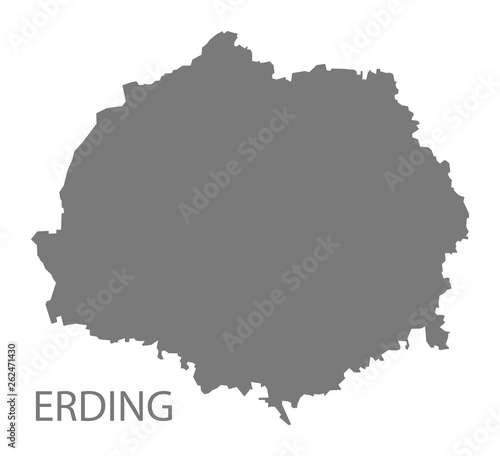 Erding grey county map of Bavaria Germany