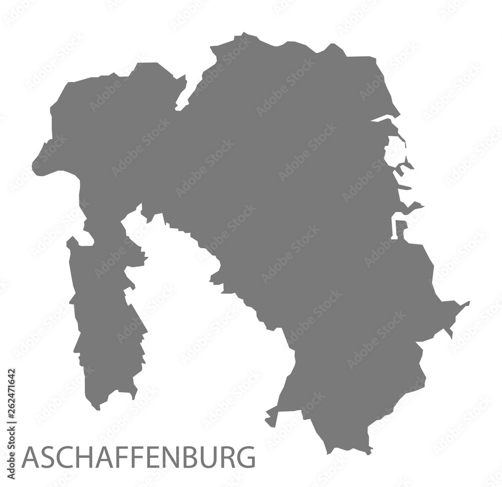 Aschaffenburg grey county map of Bavaria Germany