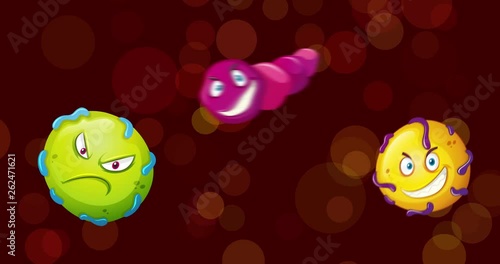 A funny video of animated cartoon germs with an abstract background.