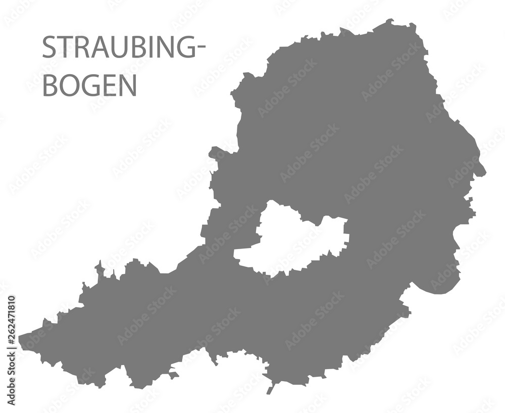 Straubing-Bogen grey county map of Bavaria Germany