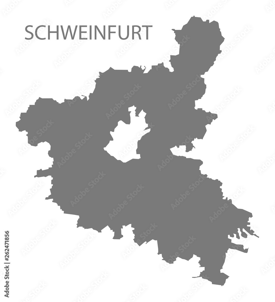Schweinfurt grey county map of Bavaria Germany