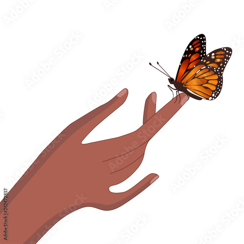 Butterfly sits on hand isolated vector image