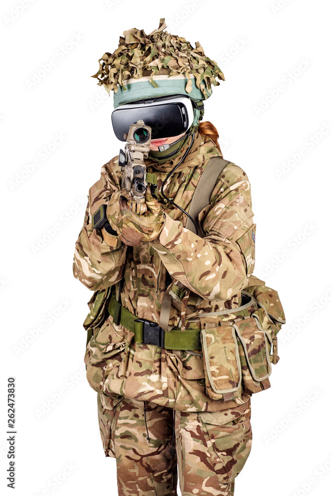 soldier use a VR glasses for combat simulation training. war, army, technology and people concept. soldier use a VR glasses for combat simulation training. war, army, technology and people concept.
