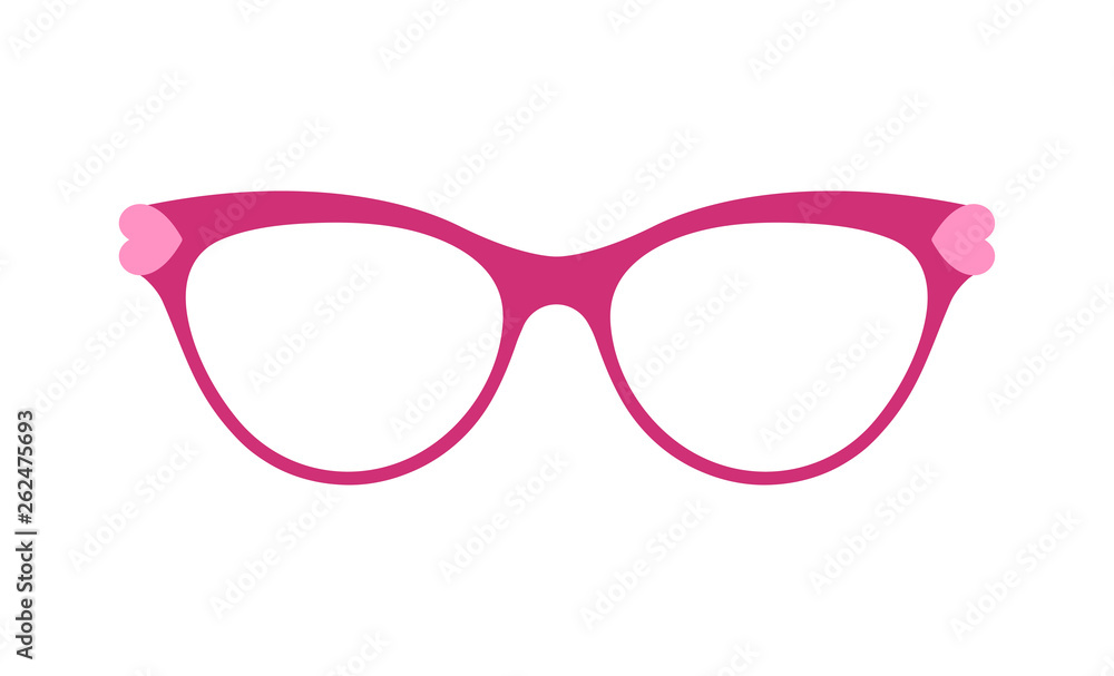 Fototapeta premium Glasses with heart vector. Women's sunglasses, women's accessory. Accessory Art collection cool flat design. Elegant spectacles white background