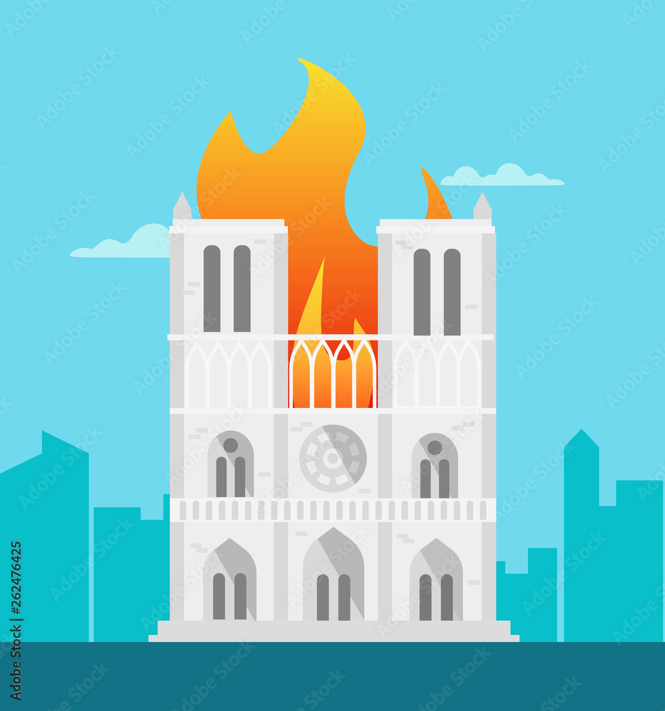 Notre-Dame building is on fire in Paris, France 