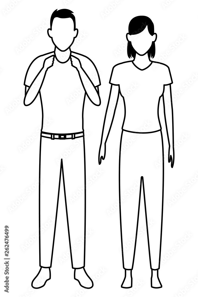 couple avatar cartoon character in black and white couple avatar cartoon character in black and white