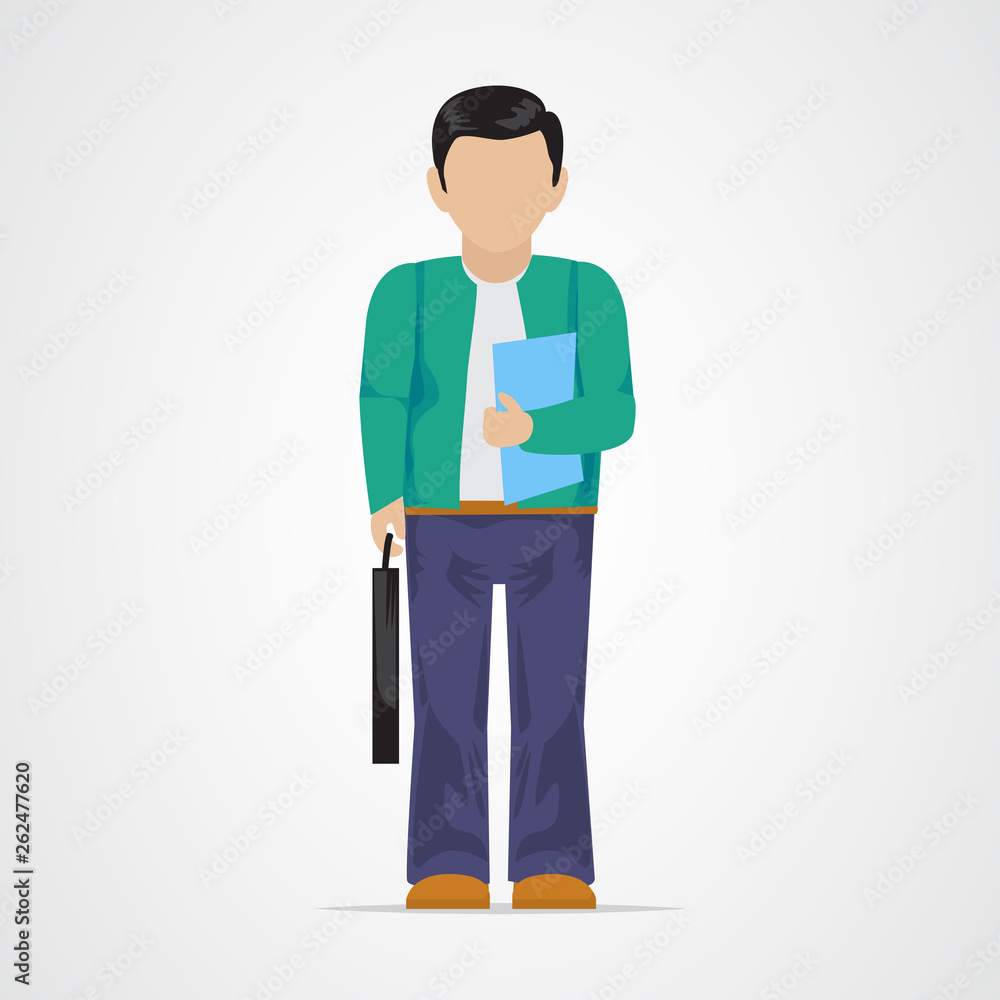 College Student Vector Illustration. Full Length Man College Student - Isolated On Gray Background - Vector. University People. Flat Design Of Young Man. People With Characters College Student Vector Illustration. Full Length Man College Student - Isolated On Gray Background - Vector. University People. Flat Design Of Young Man. People With Characters