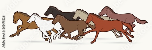 Seven Horses running cartoon graphic vector