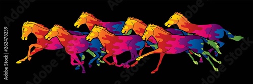 Seven Horses running cartoon graphic vector
