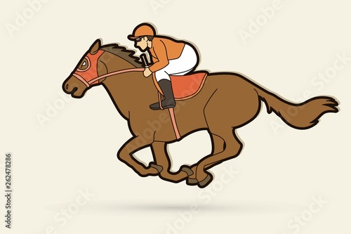 Jockey riding horse cartoon sport graphic vector © sila5775