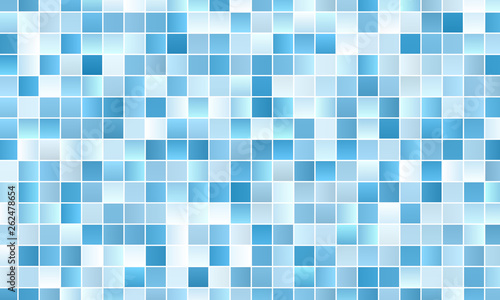 Pale blue white mosaic square background with blurred gradient and white outlines, vector illustration template