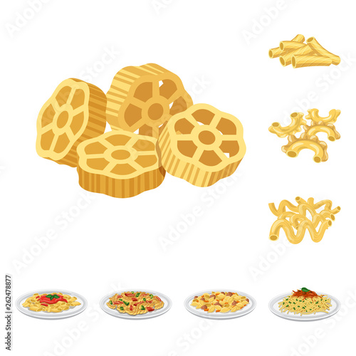 Vector illustration of pasta and carbohydrate symbol. Set of pasta and macaroni stock vector illustration.