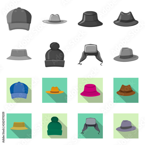 Isolated object of headgear and cap sign. Set of headgear and accessory vector icon for stock.