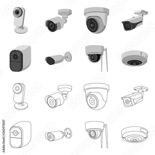 Vector design of cctv and camera symbol. Collection of cctv and system vector icon for stock.