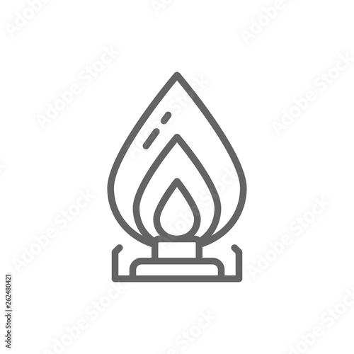 Vector gas stove, oil burner line icon.