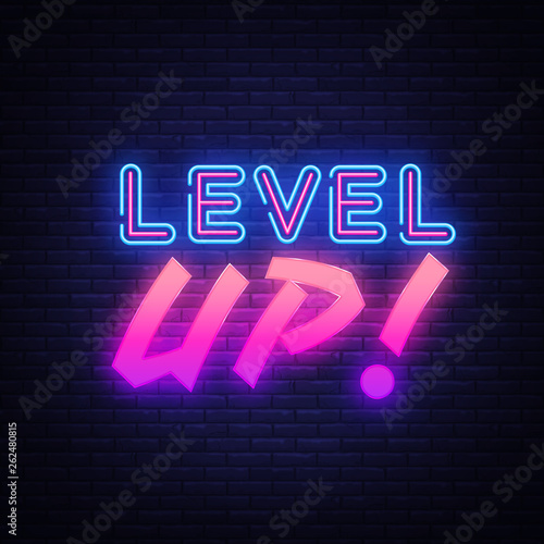 Level UP neon sign vector. Gaming Design template neon sign, light banner, neon signboard, nightly bright advertising, light inscription. Vector illustration