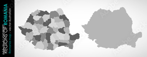 Vector map of Romania and regions GRAY 