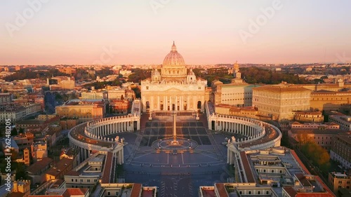 st peter basilica square aerial view fly backwards