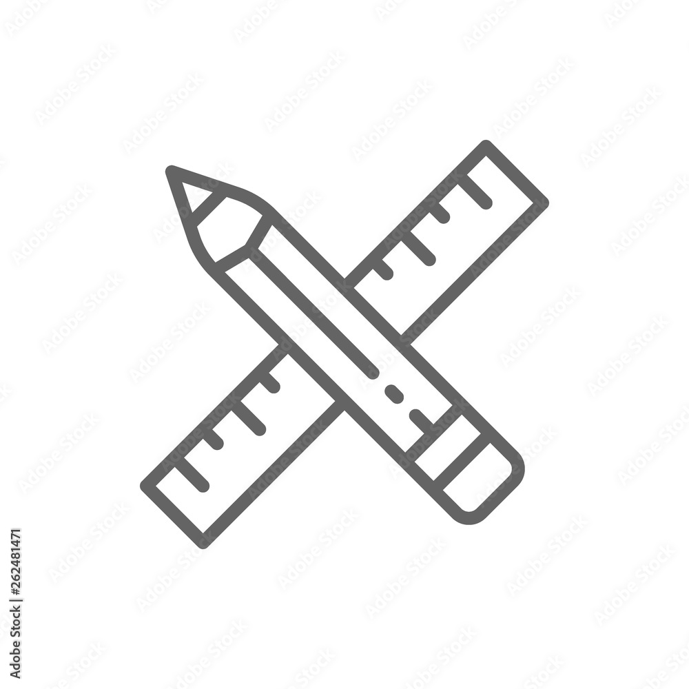 Pencil and ruler, project, art line icon. Pencil and ruler, project, art line icon.