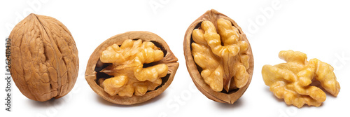 Set of delicious walnuts, isolated on white background