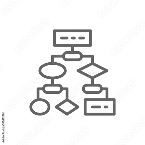 Algorithm, coding block schemes, api software line icon.