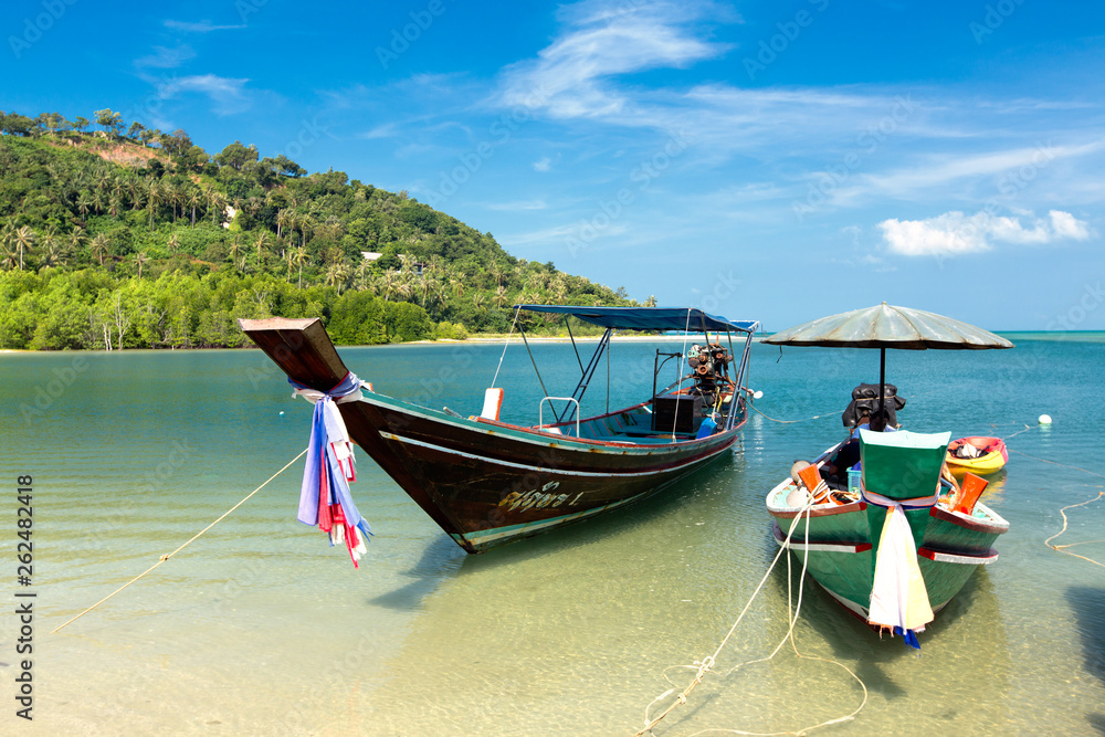 Boats on Koh Samui. Transport on the beach.