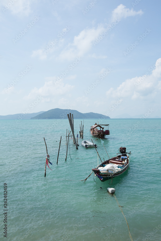 Fototapeta premium Kayaks, boats, canoes at the sea. A beautiful view of the sea. Thong Kut Beach. Koh Samui.