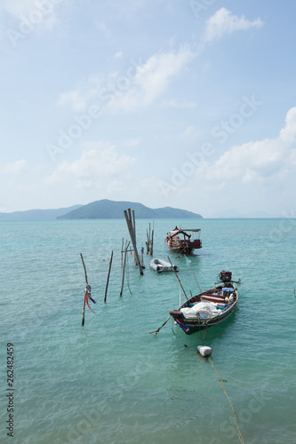 Kayaks, boats, canoes at the sea. A beautiful view of the sea. Thong Kut Beach. Koh Samui.