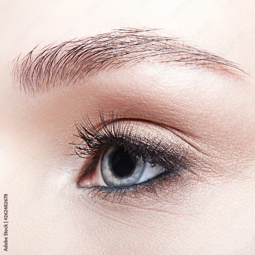 Obraz premium Closeup macro shot of blue human woman eye
