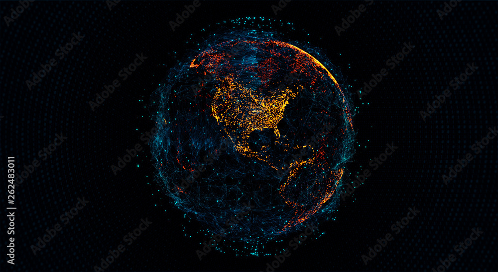 Global International Connectivity Background. Connection lines Around Earth Globe, Blockchain network concept. Futuristic Technology Theme Background with Light Effect. Global International Connectivity Background. Connection lines Around Earth Globe, Blockchain network concept. Futuristic Technology Theme Background with Light Effect.
