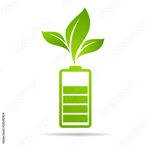 Green leaves  sprouting on battery. Energy based on ecology sveing concept photo