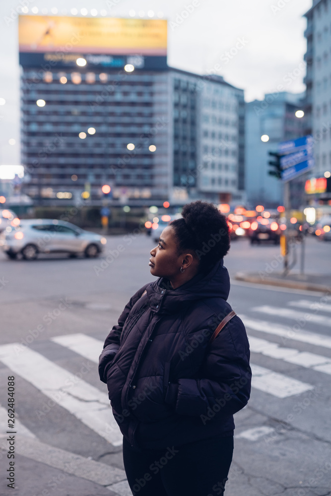 young and beautiful black girl in the street