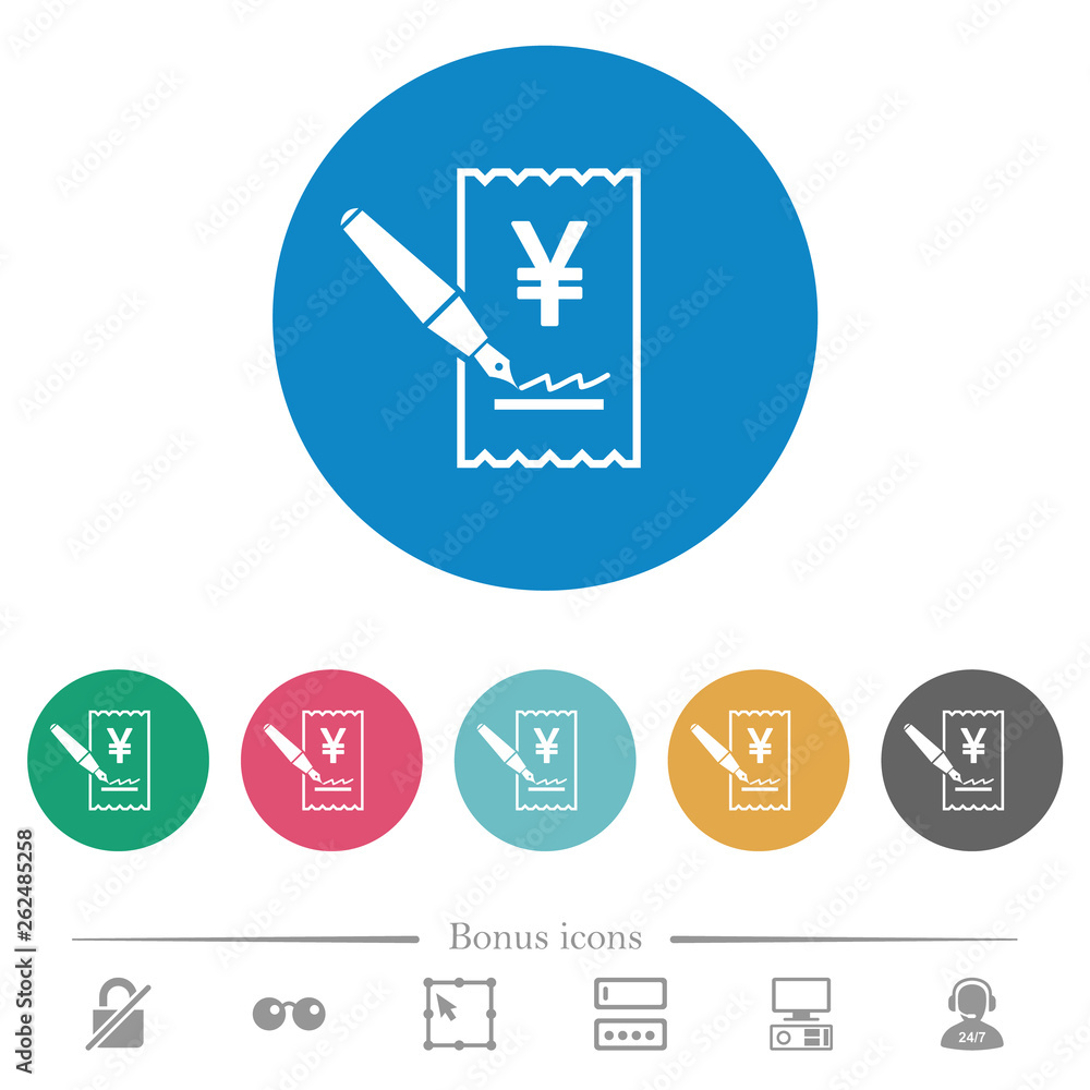 Signing Yen cheque flat round icons Signing Yen cheque flat round icons