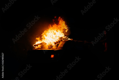 political protests, burning cars on the street photo