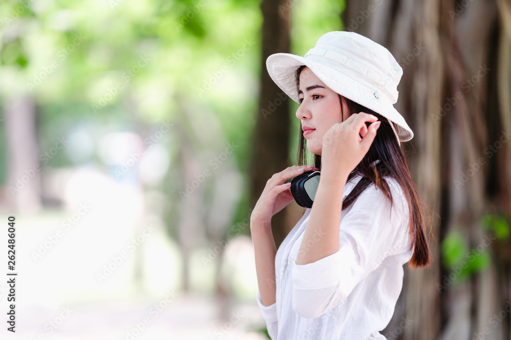 Asian portrait of beautiful young woman in nature