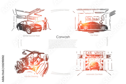 Automobile maintenance business, vehicle care, automatic and dry transport cleaning banner template