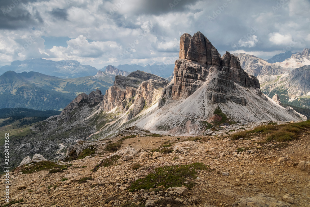 Dramatic view on Dolomites Alp mountain from peak Nuvolau.