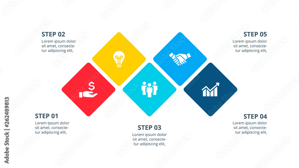 Vector flat elements for infographic. Presentation slide with 5 options or steps.