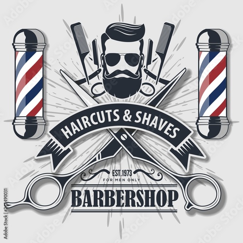 Barbershop vintage label, badge, or emblem. Vector illustration