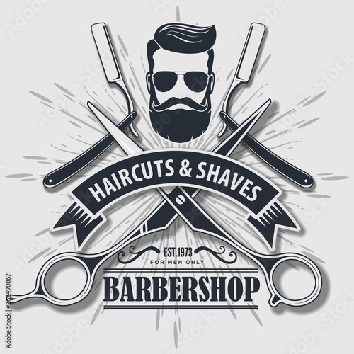 Barbershop vintage label, badge, or emblem. Vector illustration