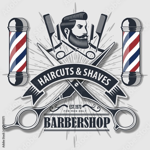 Barbershop vintage label, badge, or emblem. Vector illustration