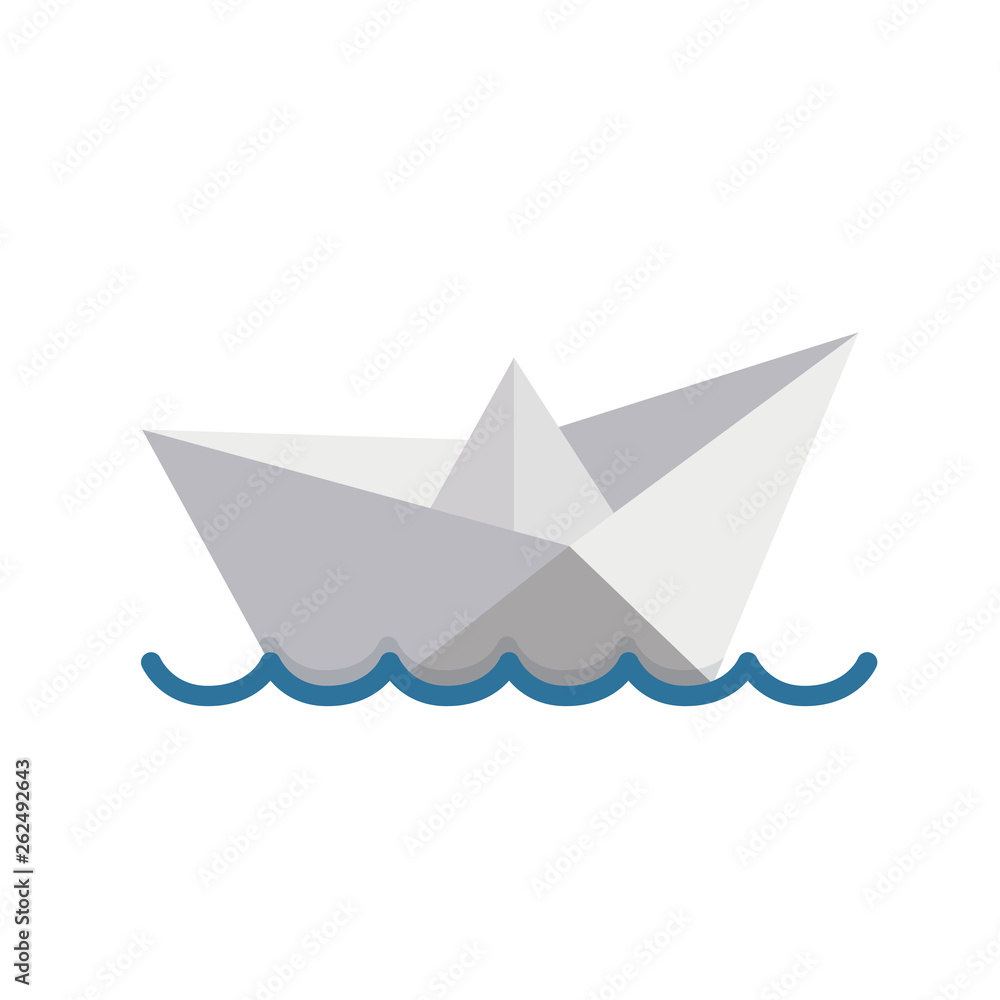 Paper boat sailing on water causing waves and ripples.