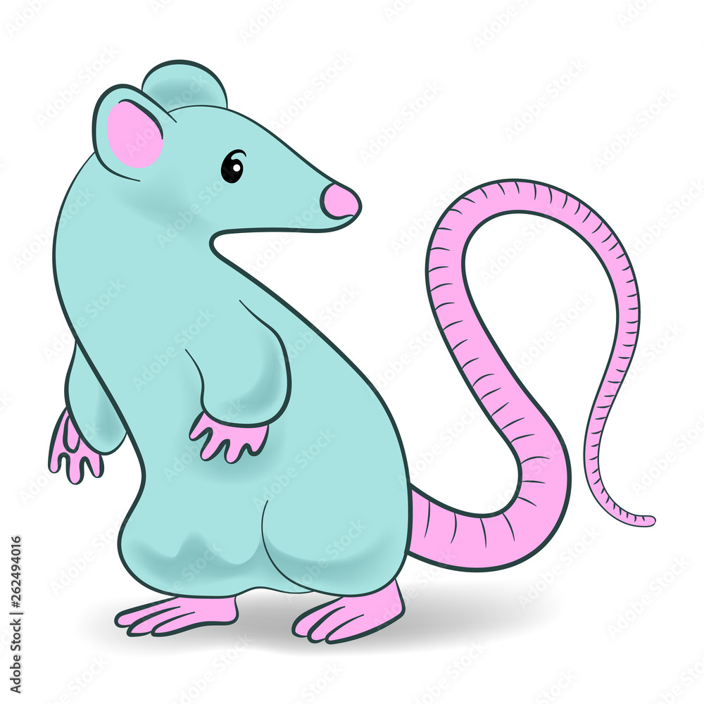 Vector holiday illustration with symbol of the 2020 year - cute Rat. Design for prints for children.