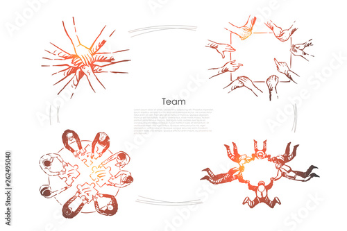 Teamwork, partnership, coworkers brainstorming team, idea generation, colleagues working together, friends communication banner