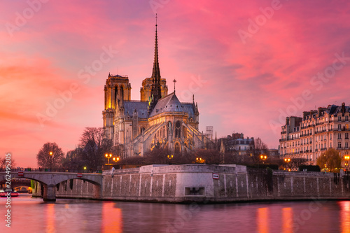 Cathedral of Notre Dame de Paris at sunset, France