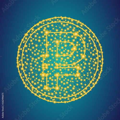 gold ruble money icon sign on polygonal low poly plexus line and dots coin background  precious metal online trading  investment in future concept  stock vector illustration clip art