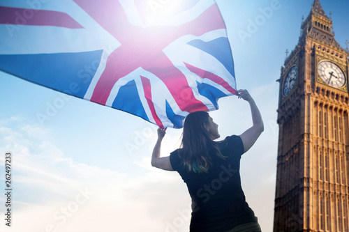 Woman in London with a flag