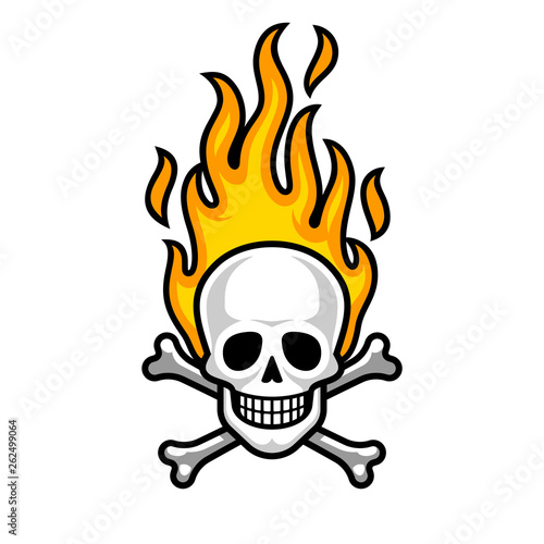 Skull with crossbones in the background the fire in tribal style. Template for tattoo, print