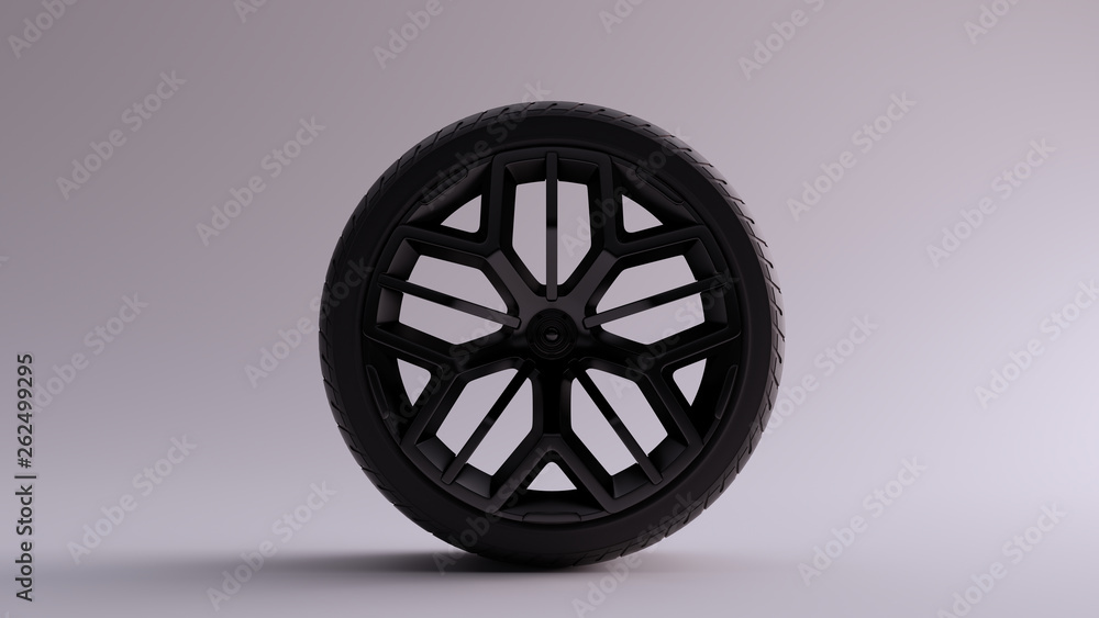 Black Alloy Rim Wheel with a Multi 5 Spoke Geometric Open Wheel Design with Racing Tyre 3d illustration 3d render Black Alloy Rim Wheel with a Multi 5 Spoke Geometric Open Wheel Design with Racing Tyre 3d illustration 3d render