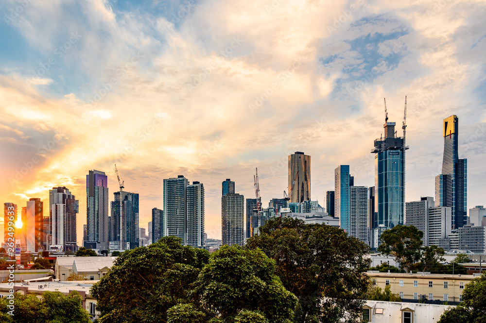 Fototapeta premium Melbourne City Skyline at Sunset